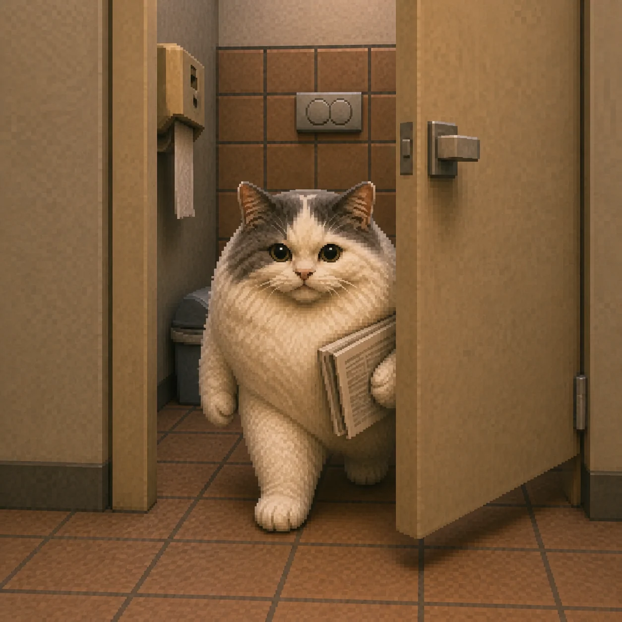 Toilet cat leaving the cubicle